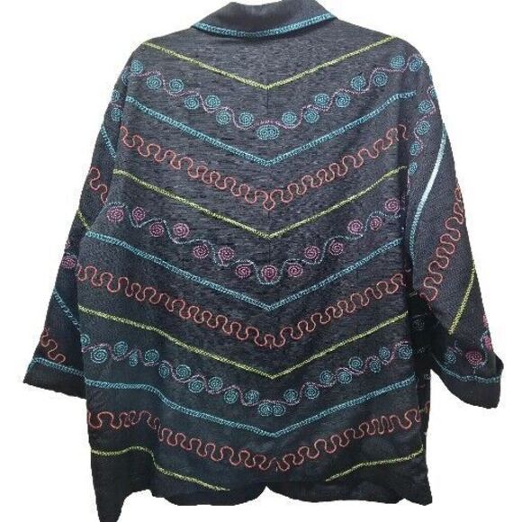Silk Land Womens Black 100% Silk Colorful Artsy Blazer Jacket 20W - Picture 10 of 10